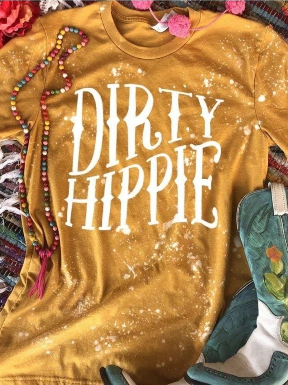 Southern Bliss Co. Dirty Hippie Mustard Bleached Graphic Tee S L